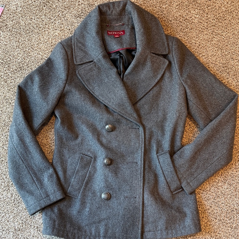 Merona | Charcoal Double-Breasted Wool Blend Pea Coat
